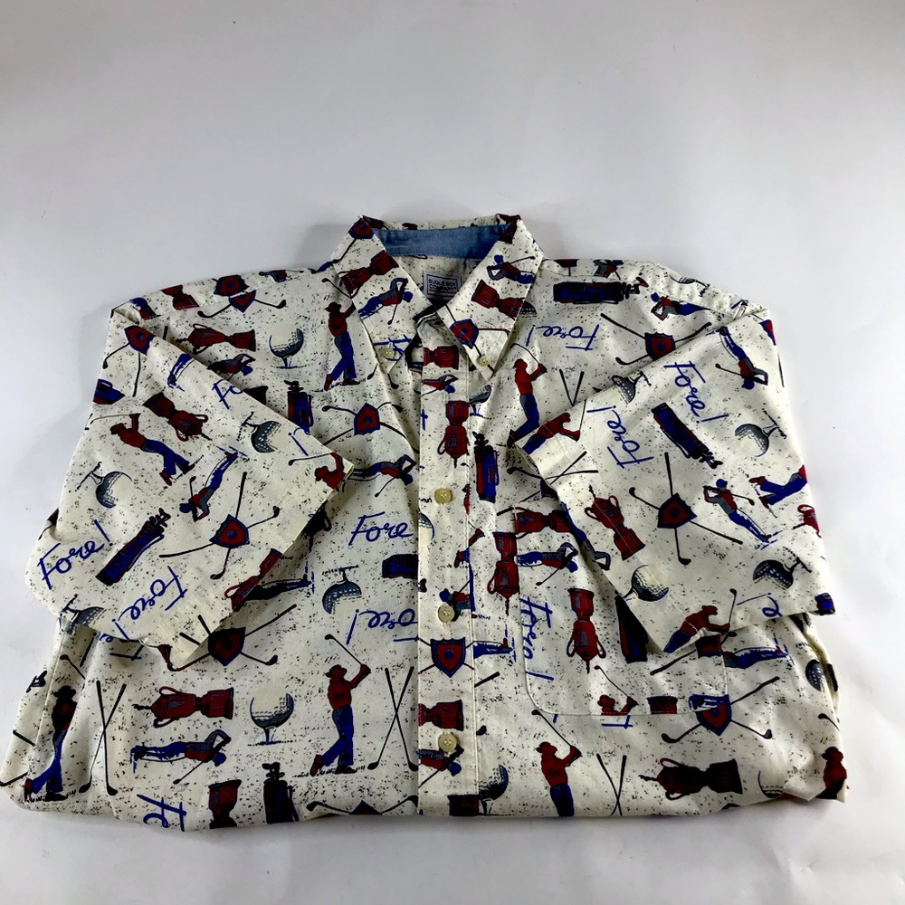 VTG Bugle Boy Co. Men’s Med Golf Print Button Down